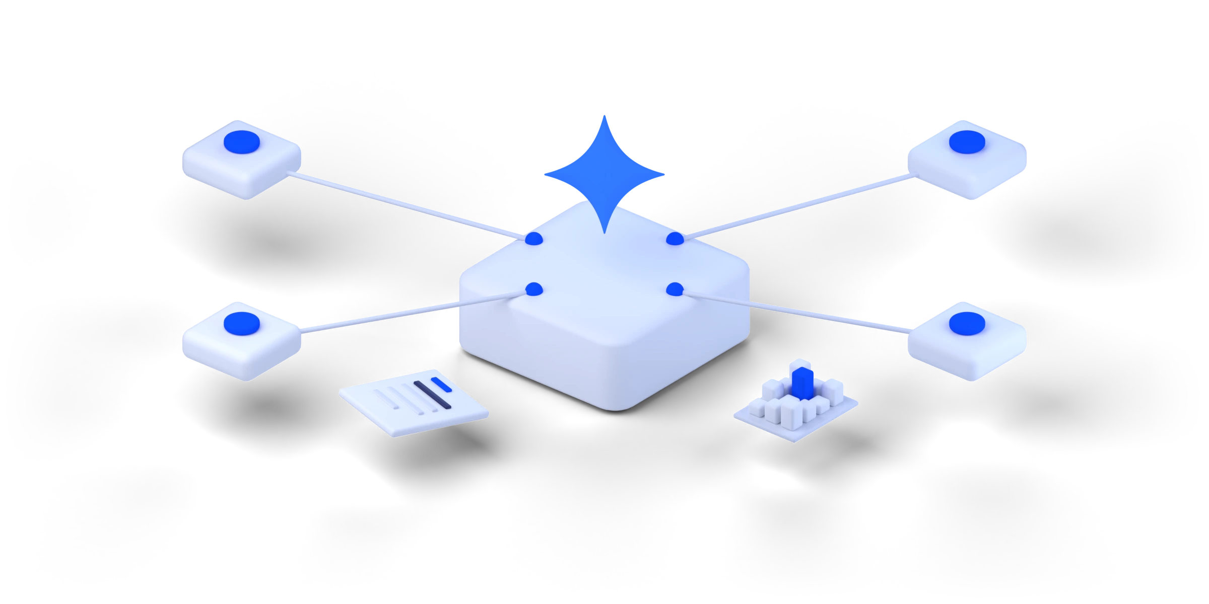 A central processing block topped by the Spark, linked by thin lines to four nodes: Knowledge, Data, Tools and Actions.